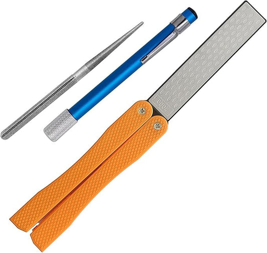 Knife Sharpener ??Orange/Black Pocket Portable Diamond Sharpening Stone, Two-sided 400/600 Grit, Folding Design for Outdoor and Home Use, Comes with a Blue Diamond Polishing Rod (Orange)
