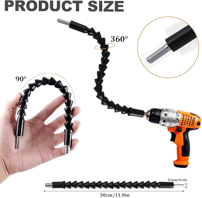 17 Pcs Flexible Drill Bit Extension, Include 2 Pcs Hex Shank 105째 Right Angle Drill Attachment 3Pcs Drill Bit Holder 10 Short Screwdriver Bits 90째 Angled Bits and Bendable Drill Bit Extension