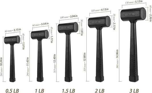 5 Pieces Dead Blow Hammer Set, 0.5/1/1.5/2/3LB, Rebound-Resistant Rubber Mallet with Non-Slip Grip, Non-Sparking Design