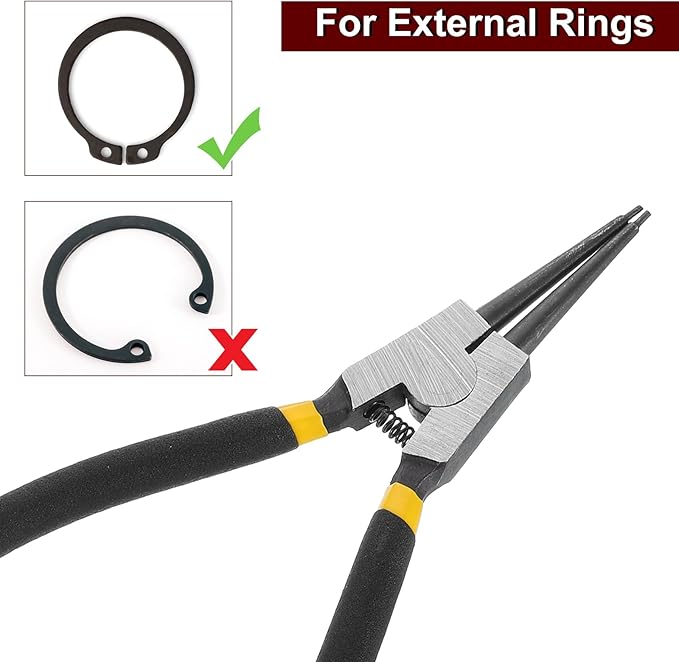 HARFINGTON Snap Ring Plier 7" External Circlip Pliers with 0.08" Straight Jaw Tip for Ring Remove Retaining Pliers, Black