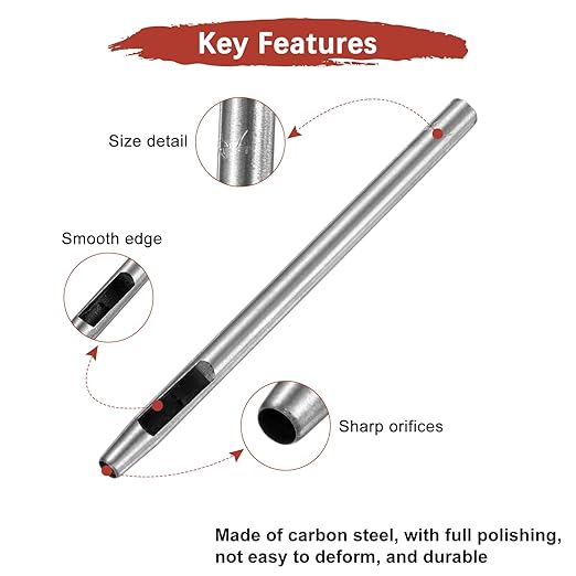 4MM Leather Hole Punch Tool [2PCS] - Metal Round Belt Hole Puncher Use for Leather Working & Belts & Watch Band & Paper & Plastic - [Silver Tone] Round Hollow Tools