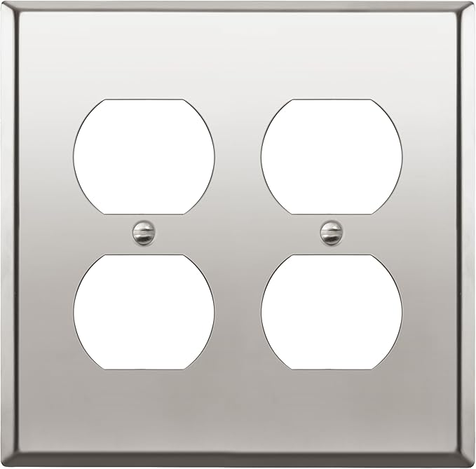 ENERLITES Double Duplex Receptacle Metal Wall Plate, Stainless Steel Outlet Cover, Corrosion Resistant, Size 2-Gang 4.50" x 4.57", Stainless Steel 201, 7722-PC, Polished Chrome, Silver