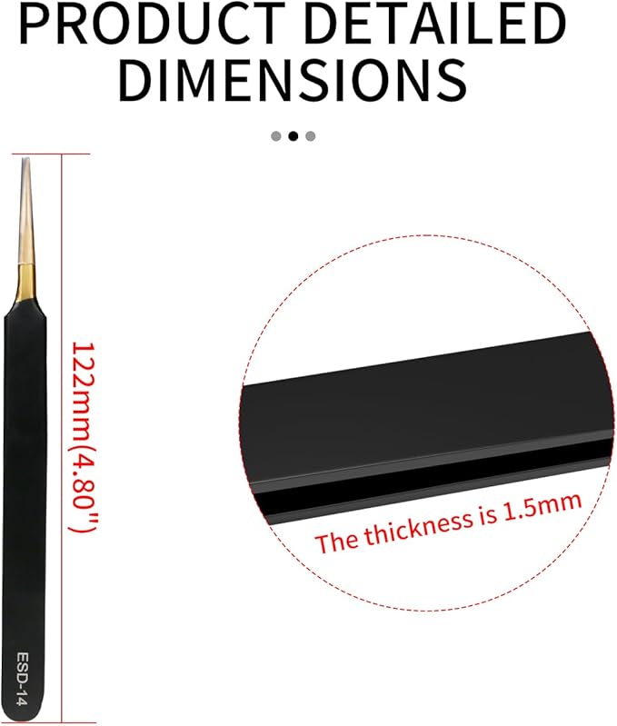 4pcs ESD-14 black and gold high-end tweezers, anti-static tweezers, stainless steel tweezers, card box packaging