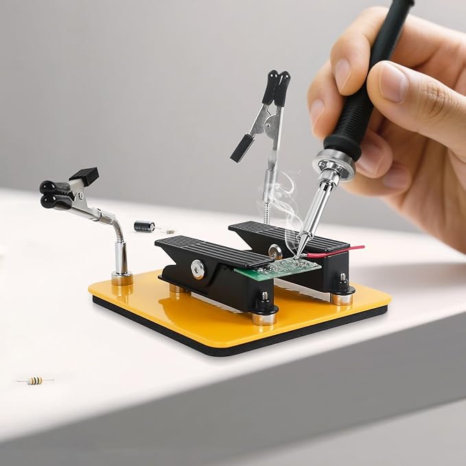 Magnetic Helping Hands Clamp Metal, Adjustable Third Hand Soldering Holder Stand For Small Electronics, Hobby DIY, Craft, Jewelry, PCB Repair Solder Aid Station (Yellow-black, small)