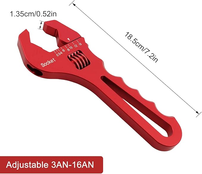MINGABC Professional Adjustable AN Hose Wrench, Red Aluminum, 3AN-16AN Range, Anodized Finish (RED)