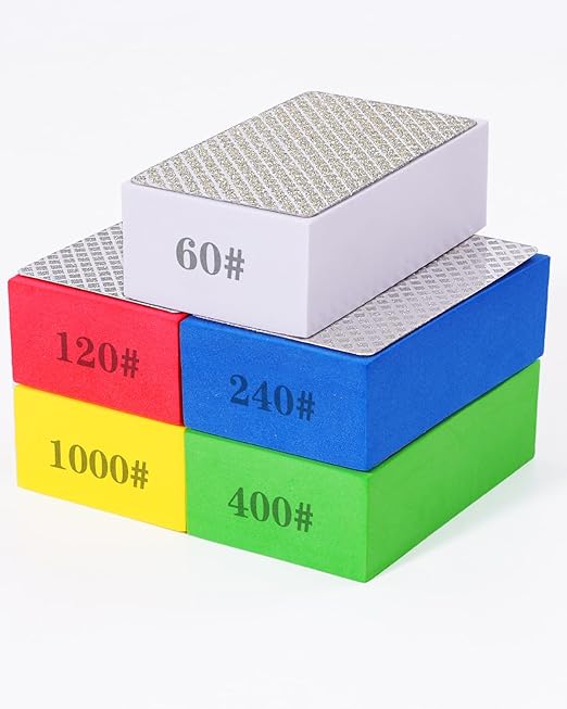 5 Pack Diamond Hand Polishing Pads, Sanding Blocks Polishing, Sanding Pads Assortment, Sandpaper with High-Density Sponge, for Wood Tile Glass Stone Grinding (60#,120#,240#,400#,1000#)
