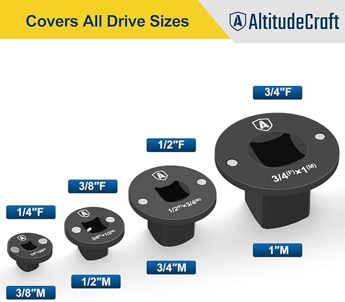 2025 Low Profile Impact Socket Adapter Set, Drive Ratchet Adapter Set, Designed for Tight Spaces, 3/8" to 1/2", 1/4" to 3/8", 3/4" to 1", 1/2" to 3/4", 4PC
