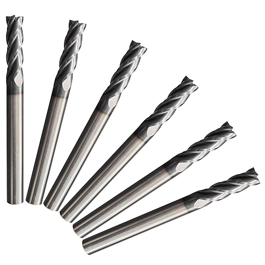 6 Pcs 3/16" Carbide Square End Mill, 4 -Flute TIALN Coated CNC Mill Bits for Steel, End Mills for Precision Milling Tasks