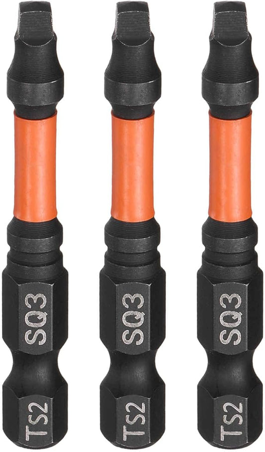HARFINGTON 3pcs Square Head Screwdriver Bits 1/4" Hex Shank SQ3 Magnetic Head 2" Length S2 Steel Screw Driver Drill Bit for Repair Work Electric Screw Driver