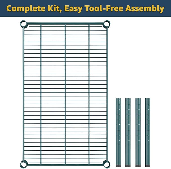 18" x 54" x 8" Green Epoxy Wire Storage Shelf, Dunnage Rack, Commercial 1 Tier Small Shelf