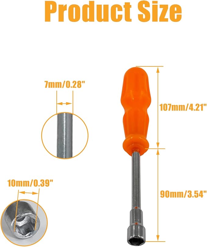 Biaungdo 10mm Socket Wrench Screwdriver, High-Carbon Steel Hexagon Nut Driver Non-Magnetic Tip Hex Nut Screwdriver Hand Tool