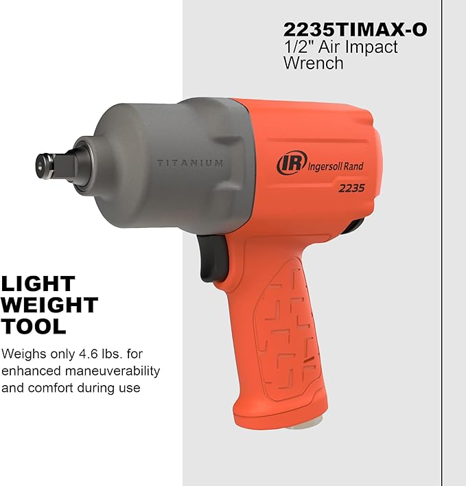Ingersoll Rand 2235TIMAX-O 1/2" Air Impact Wrench, 1350 ft-lb Torque, Titanium Hammercase, Friction Ring Retainer, Pistol, Orange