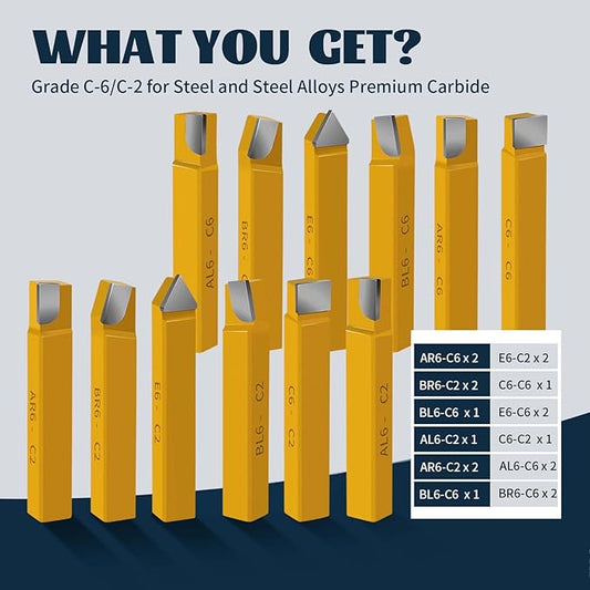 20 pc 1/2" Carbide Tip Tipped Cutter Tool,Metal Lathe Cutting Tools,Lathe Tools Metal Cutting for Metal Lathe Turning, Boring, and Chamfering