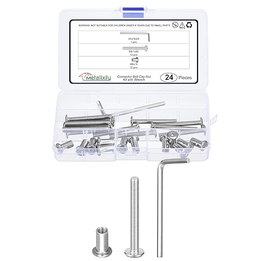 METALLIXITY Furniture Crib Screws Replacement Set with Wrench(M6-1x50mm) 24Pcs, Connector Bolts M6 Screw Barrel Nuts Binding Screws, for Chair Cabinet Bed, Silver