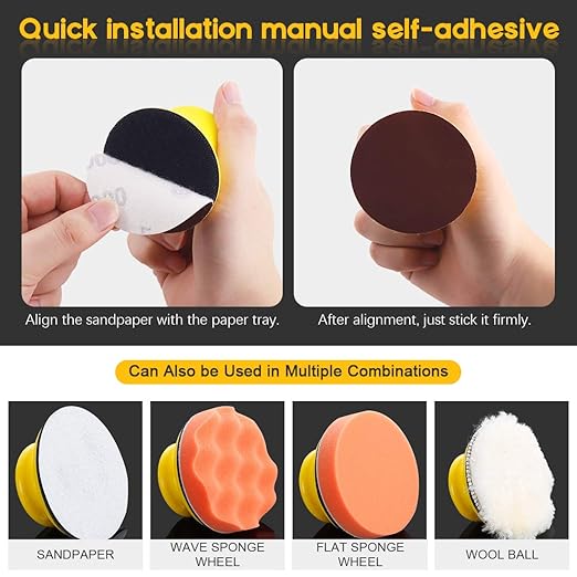 Glarks 92Pcs 3 Inch Hook and Loop Hand Sanding Block Round Sanding Pad Hook Backing Plate with 90Pcs Hook and Loop Sanding Disc Set for Craft, Woodworking, Furniture Repairing (3 Inch)