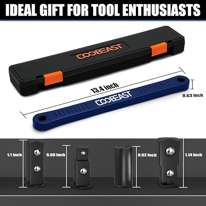 Offset Extension Wrench Impact Ready Socket Wrench Extender Tool with Versatile 1/4", 3/8", and 1/2" Square Drive Adapters, Universal Extensions Wrench for Small Place