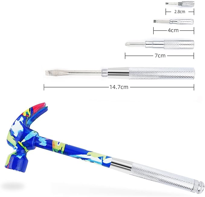 YOUMI 6 in 1 Multifunctional Anti-Corrosion and Anti-Rust Floral Hammer & Screwdriver Tool Set with Slotted/Flat Head Phillips Screwdriver Nail Puller and Claw Hammer Best Gift for Sweetheart(Blue)