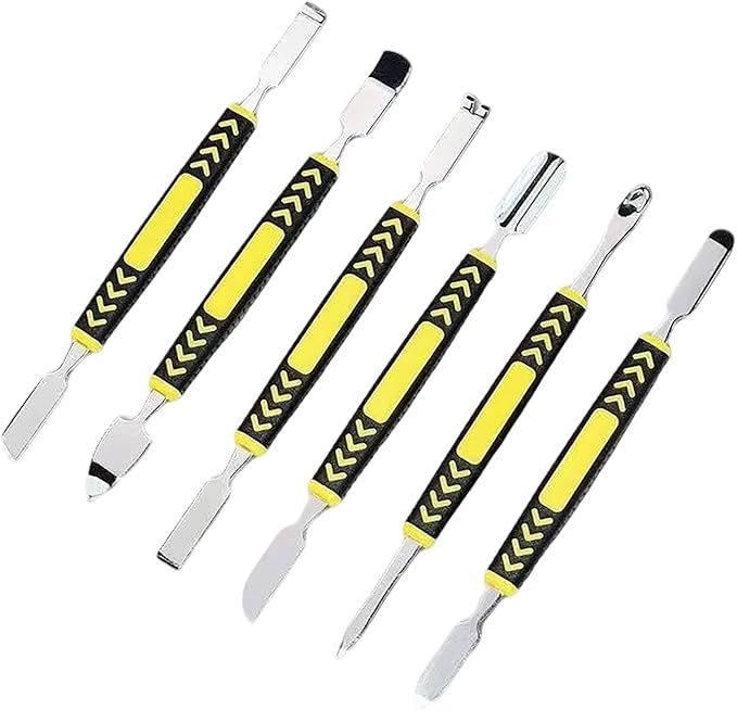 6PCS 5.9x0.43x0.29 inch Small Double Ended Metal Pry Bar Disassembly Tool Set Carbon Steel Construction and ABS Non Slip Handle Compatible with Mobile Phones/Laptops/Tablets/Smartwatches