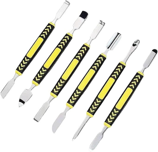 6PCS 5.9x0.43x0.29 inch Small Double Ended Metal Pry Bar Disassembly Tool Set Carbon Steel Construction and ABS Non Slip Handle Compatible with Mobile Phones/Laptops/Tablets/Smartwatches