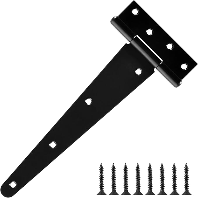 10 Inch Gate Door Hinges T-Strap Shed Hinge Heavy Duty 4 Pack Barn Farm Fence Tee Hinges for Doors Outdoor Kitchen Wood Cabinet Interior Exterior Window Bar Shop Matte Blake Door Hinge Hardware Kit