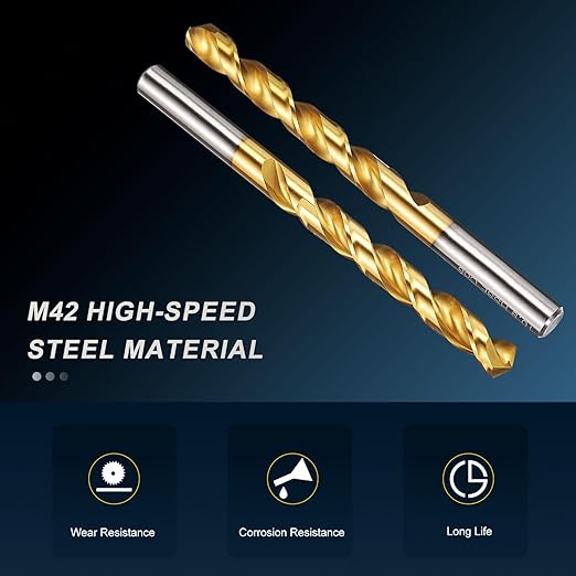 PATIKIL 10.7mm Drill Bit, M42 8% Cobalt High-Speed Steel Jobber Straight Shank 135° Titanium Nitride (TiN) Coated for Hard Metal Stainless Steel - 1 Pack