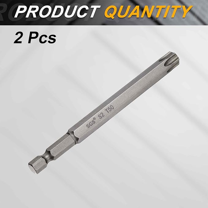 HARFINGTON 2pcs T50 Torx Head Screwdriver Bit 1/4" Hex Shank 4" (100mm) Long Magnetic No Hole Tip Tamper Proof 6 Point Star Screw Driver Drill Bits S2 Steel Industrial Power Screwdrivers