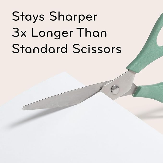 U Brands U-Eco 8" Scissors for Office, Assorted Brights, Patented Concave Blade Technology, Craft Scissor Set, Pack of Scissors for Gift Wrapping and Crafting, Set of 3 (6607U01-24)