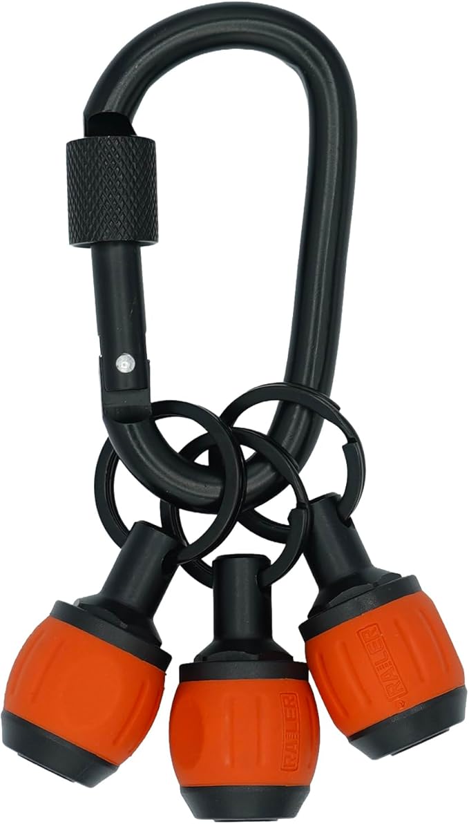 Bit Holder Key Chain Screwdrivers - Railer Heavy Duty 1/4" Hex Soft Ball Grip Bit Holders & Secure Keychain Carabiner. HVAC Tools w/Quick Release For Nut Drivers, Impact Driver & Drill Bits
