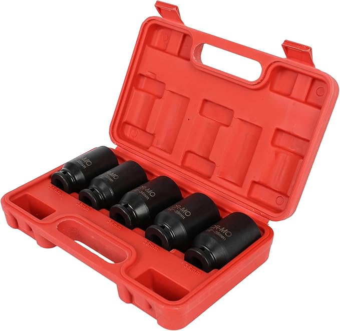 SCITOO 1/2 5PCS Drive Deep Impact Axle Hub Socket Set,Axle Nut Hub Impact,12 Point,30mm-36mm(30mm,32mm,34mm,35mm,36mm)