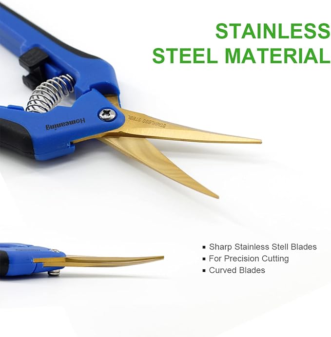 3 Packs Garden Pruning Shears with Curved Blades Trimming Scissors, Gardening Hand Pruning Snips Titanium Coated Precision Bonsai Pruning Shears, Convenient Flower Cutters(Blue)