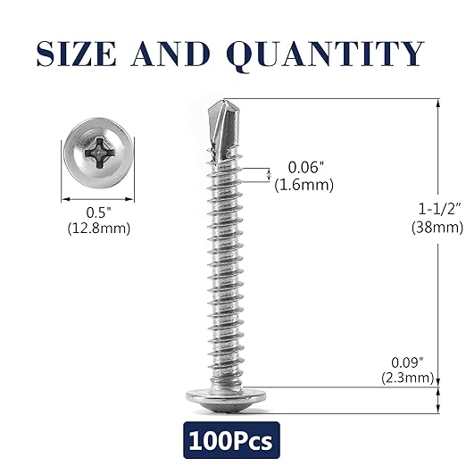 #10 x 1-1/2" Sheet Metal Screws 100PCS 410 Stainless Steel Truss Head Fast Self Tapping Screws by SG TZH