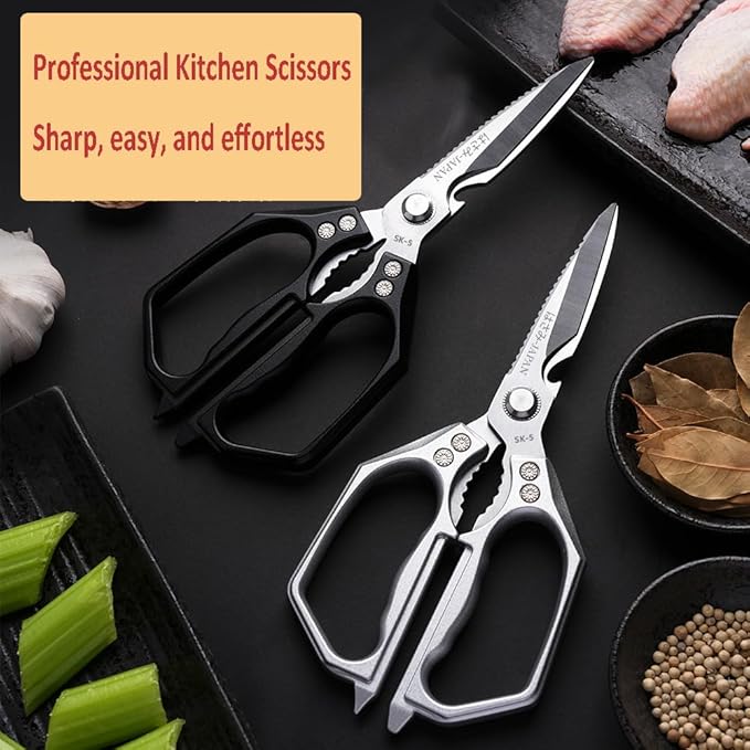 Kitchen Scissor, Heavy Duty Stainless Steel Kitchen Shears Scissor for Food, Sharp Cooking Scissors for Meat Chicken Fish Nut Vegetable Herb, Bottle Opener (Sliver)