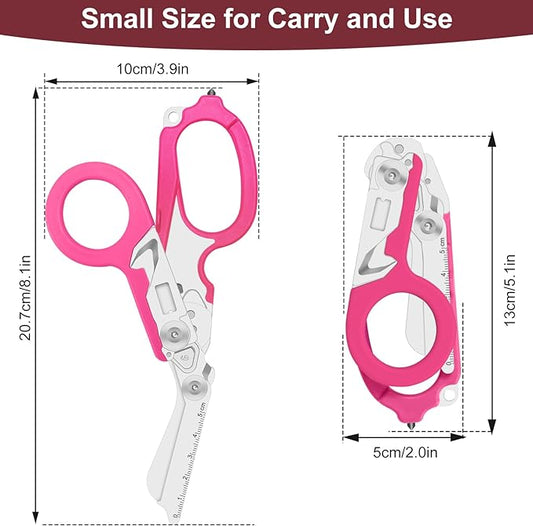 6 in 1 Multifunctional Combination Tool, Folding Retractable Emergency Shears, Outdoor Camping Tools, Seat Belt Cutter, Oxygen Cylinder Wrench, Complimentary Adjustable Wrench (pink)