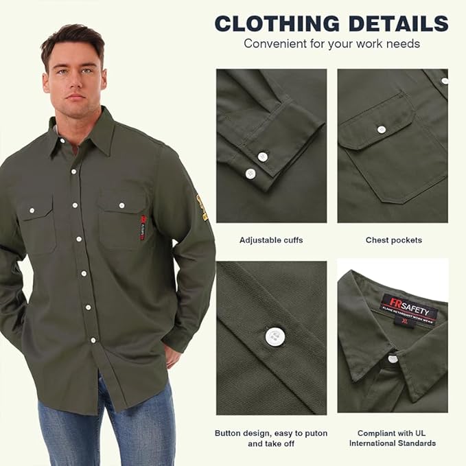 SKSAFETY 7oz FR Shirts for Men, Welding Shirt Hi Vis Flame Resistant 100% Cotton Fire Retardant Longsleeve Shirt CAT2