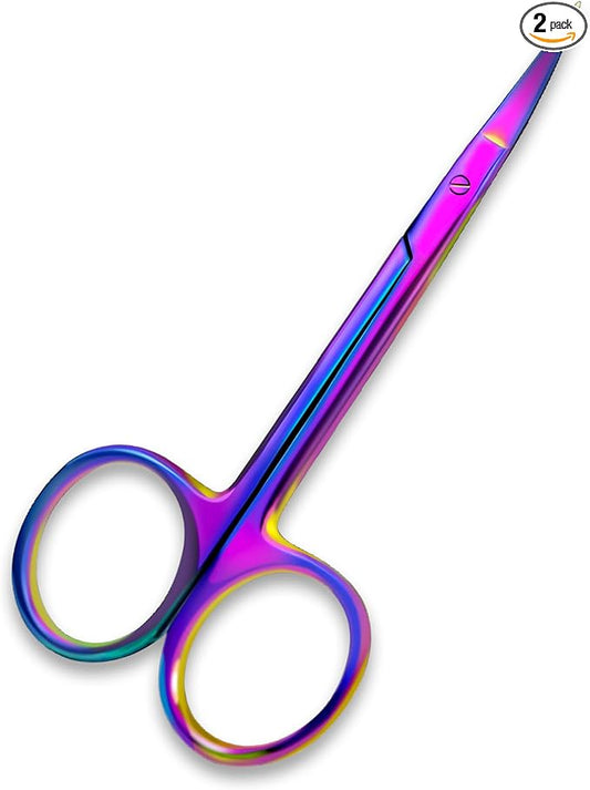Bandage, Castroviejo, & Iris Scissors, & Kelly, & Mosquito Forceps Rainbow - Stainless Steel, DIY Crafting Scissors and Forceps Multicolors (Iris Scissors, 4.5 inches Curved)