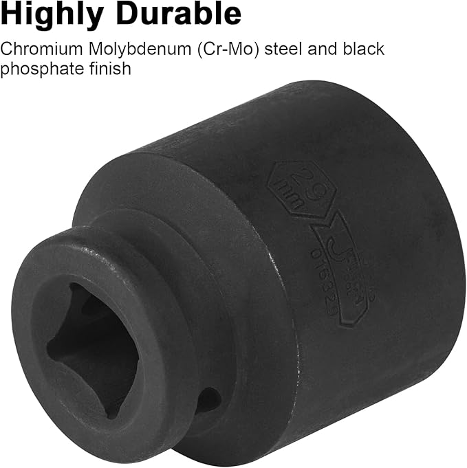 JETECH 1/2 Inch Drive 29mm Standard Impact Socket, Chrome Molybdenum Alloy Steel, 6-Point Design, Metric