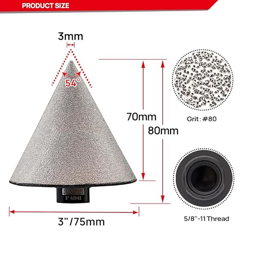 DT-DIATOOL Diamond Beveling Chamfer Bit 3 Inch for Tile Granite Marble Existing Holes Enlarging Polishing Shaping Holes of Size from 1/4 Inch to 3 Inch