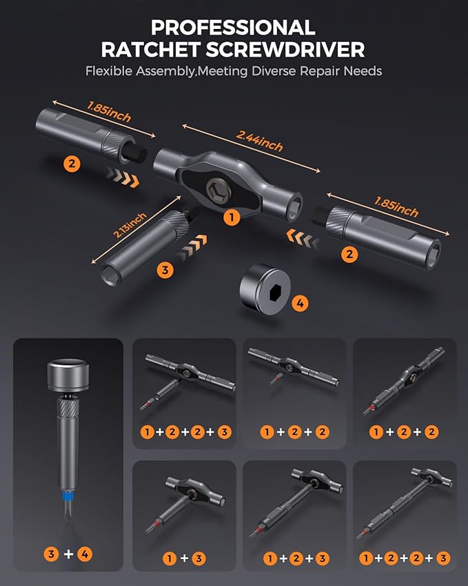 LIFEGOO Ratchet Screwdriver Set: 74 in 1 Magnetic Screwdriver Sets, S2 Steel Bits & Flexible Shaft Suitable for Electronics, Furniture Assembly & Bicycle Repair Tools