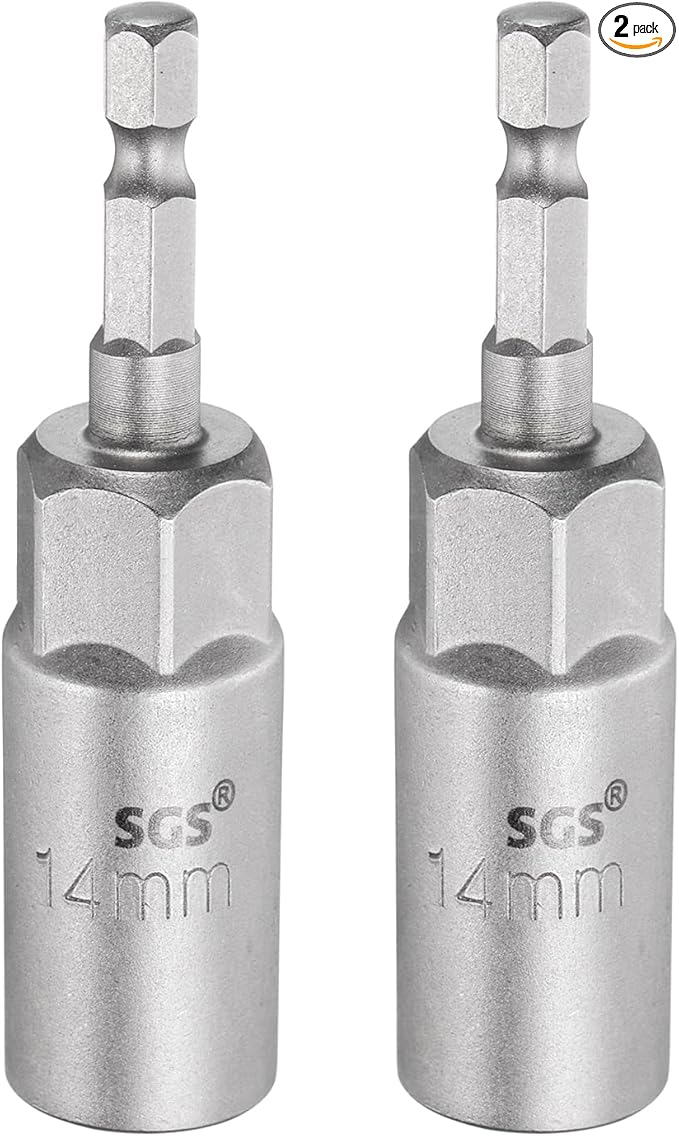 HARFINGTON 2pcs Nut Driver Drill Bit 14mm Metric Socket 1/4" Hex Shank 3.15" (80mm) Long 6-Point Sockets Quick Change CR-V Steel Bolt Setters for Power Drill Drivers
