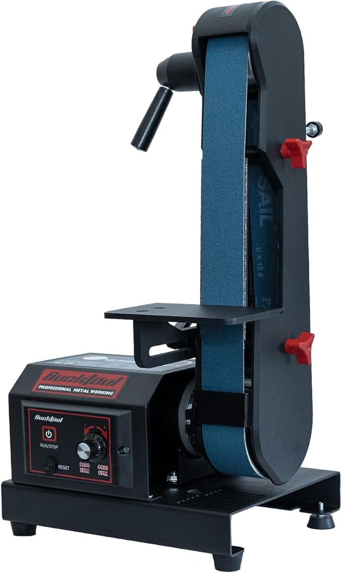 Bucktool Variable Speed 2횞42 Inch Belt Sander 3.5A DC Motor with Control Panel, Quick Belt Release, Adjustable Foot, Horizontal or Wall-Mountable Bench Machine for Knife Making and Metalworking