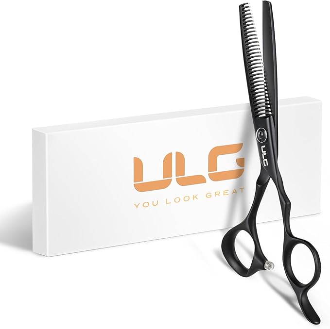 ULG Seamless Thinning Scissors ??Professional Stainless Steel, Teflon Coated, Ergonomic Offset Handles, Precision Serrated Blades for Natural Hair Thinning and Layering, Ideal for Stylists and Barbers