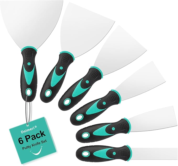 6 Pack Putty Knife, 1??1.5??2??3??4??5??Spackle Knives, Premium Stainless Steel Paint Scraper, Perfect Tools for Repairing Drywall, Removing Wallpaper, Applying Mud or Plaster