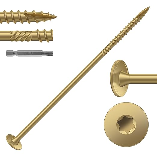 #14 x 6 Inch Outdoor Structural Wood Deck Screws (16Pcs/1lb), Carbon Steel, Tan, Flat Head, Rust Resistant Epoxy Coated, T30 Star Bit