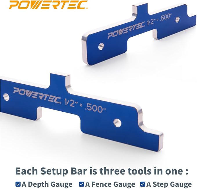 POWERTEC Router Setup Blocks Woodworking 7PC Set, Router Depth Gauge, Aluminum Routers Setup Bars, Spacer Blocks, Height Gauge Set for Table Saw, Band Saw, Measuring Bars, 2 Sets, 71579-P2