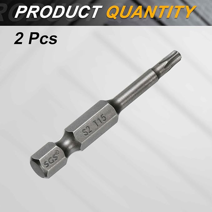 HARFINGTON 2pcs T15 Torx Head Screwdriver Bit 1/4" Hex Shank 2" (50mm) Long Magnetic No Hole Tip Tamper Proof 6 Point Star Screw Driver Drill Bits S2 Steel Industrial Power Screwdrivers