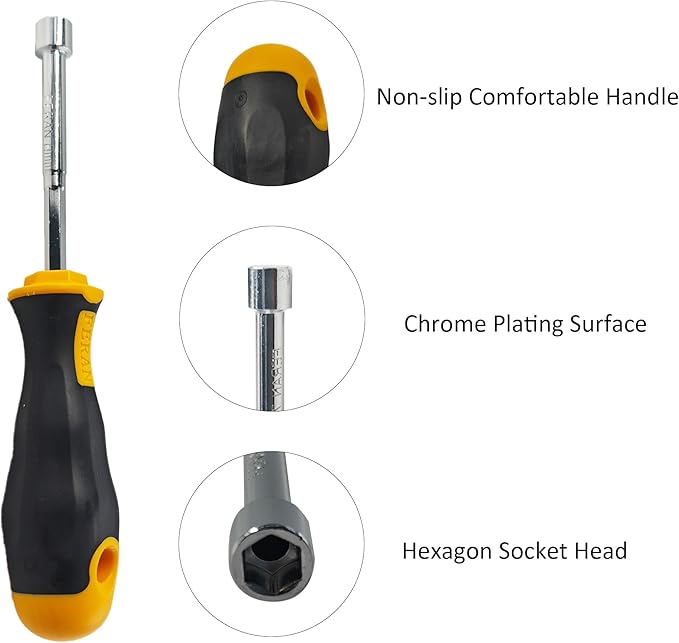 2PCS 8mm Socket Wrench Screwdriver, High-Carbon Steel Hex Nut Driver with Comfort Grip Handle for DIY Repairs & Hand Tools