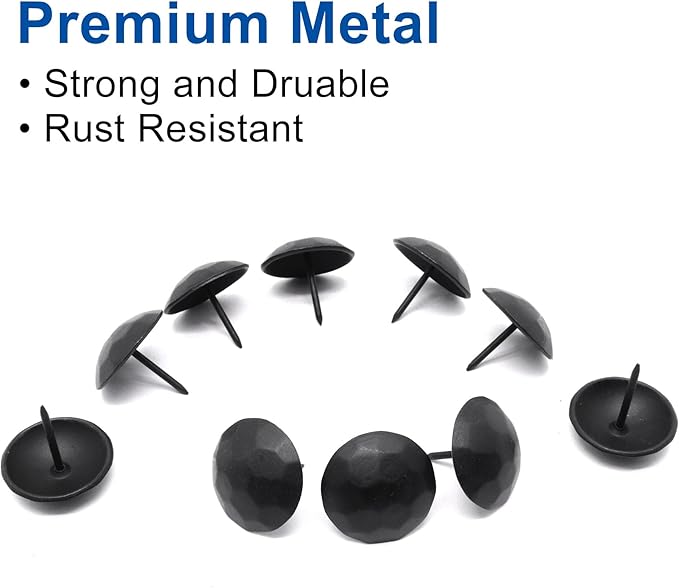YuGtcen 50pcs Big Upholstery Tacks, Decorative Nails Thumb Tacks Metal Upholstery Nails for Wood Upholstery Pins Vintage Furniture Tacks (25x23mm, Matte Black)