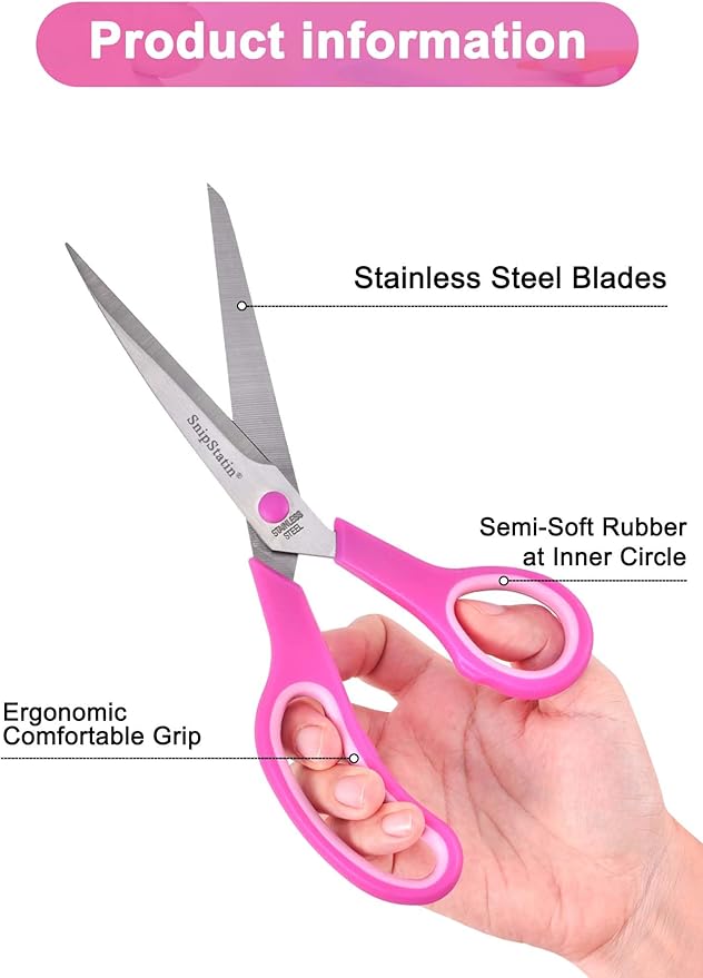 Craft Scissors Set of 4, Scissors All Purpose, Sharp Blades, Ergonomic Semi-Soft Rubber Grip, Suitable for Office, Home, School, Sewing, Fabric, Art Craft Supplies, 9.6", 8.5", 6.4", 5.5"