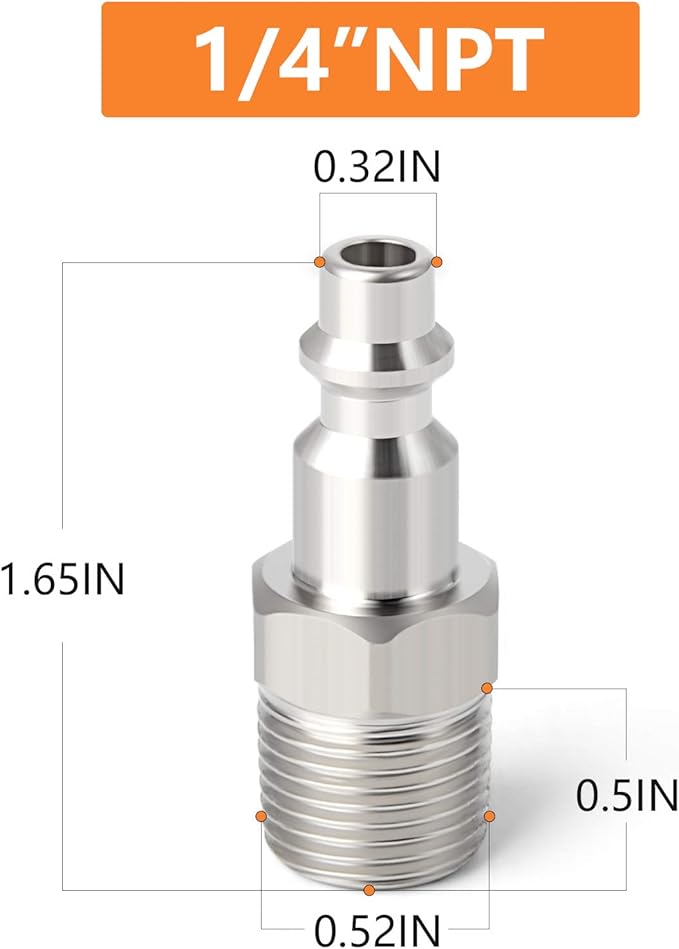 GASHER 1/4-Inch NPT Male Industrial Air Plug,1/4-Inch High Flow Pneumatic Plugs 300PSI (20-Pack)