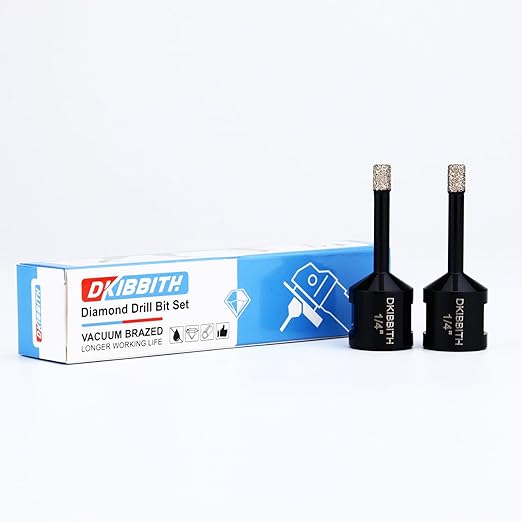 1/4 Inch Dry Diamond Core Drill Bits Set 2 pcs for Ceramic Porcelain Granite Marble Tiles Stone Glass Brick Hard Materials, 5/8-11 Thread for Angle Grinders Wet Polishers, Tile Hole Saws 6mm